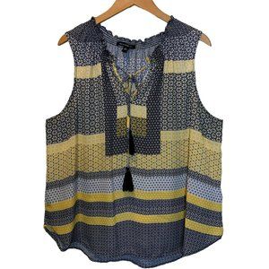 Zac & Rachel Floral Print Sleeveless Top in Yellow, White & Black Size 2X